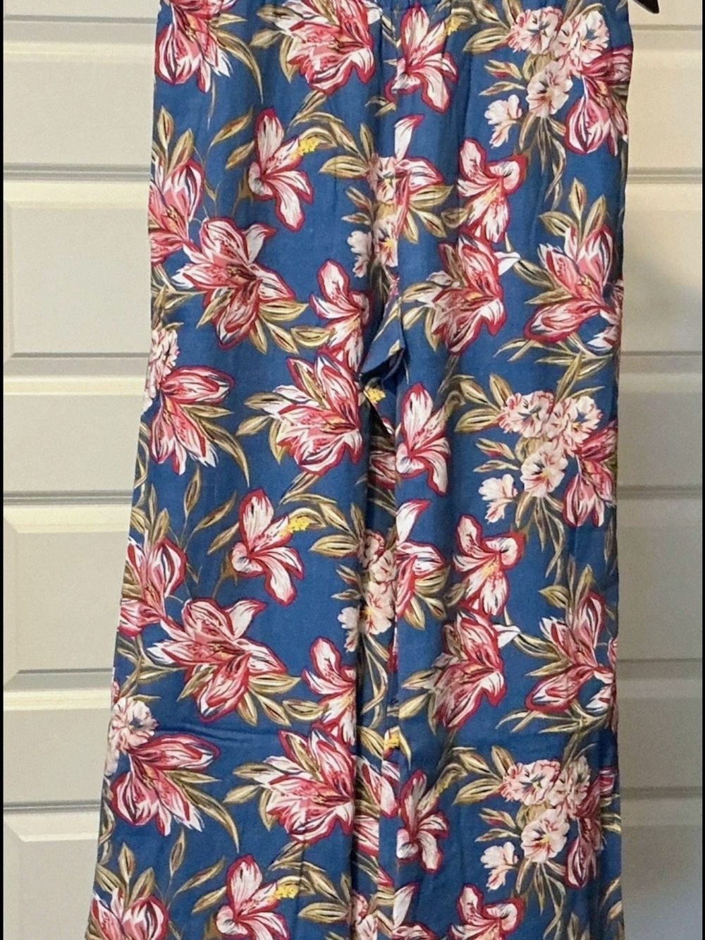 a new day Blue Wide-Leg Pants with Pink Floral Print